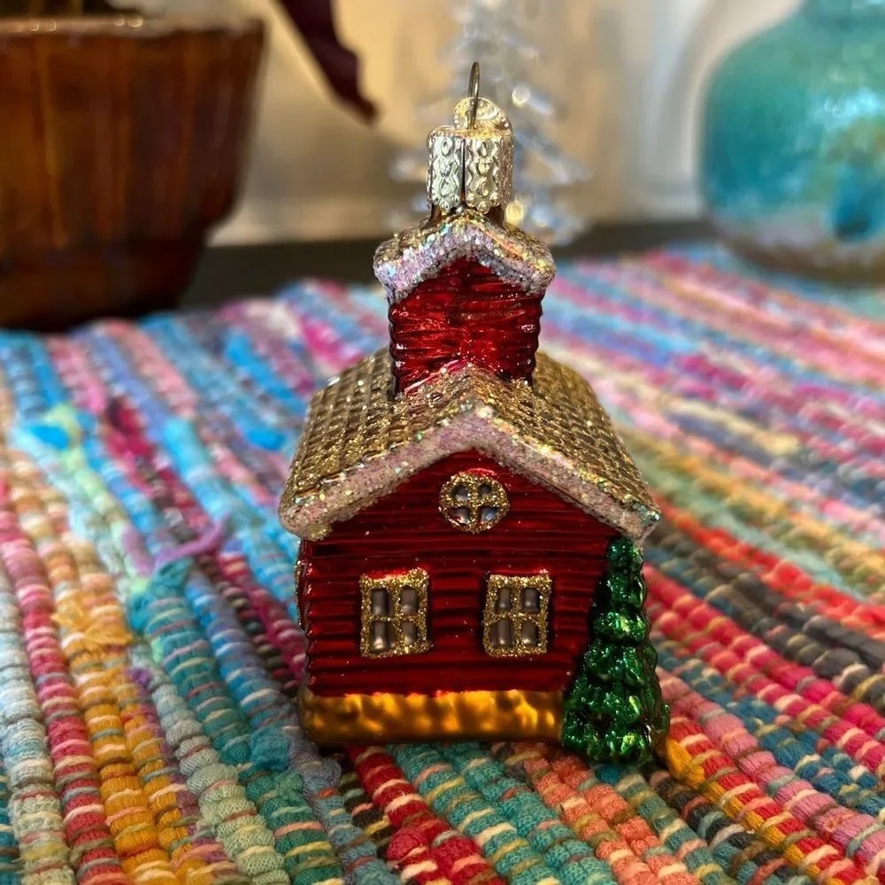 Nordstrom at Home Red Gold Glitter‎ Old School Building Ornament Teacher Gift - Picture 5 of 11